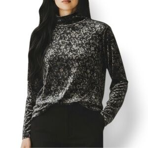 4/$20 Vintage Marshall Rousso Velvet Floral Mock Neck Top Long Sleeve Stretch XL